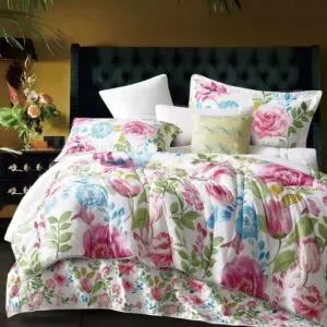 طقم لحاف بتول صيفي مزدوج - 200x200 سم - 8 قطع - أبيض واخضر فاتح