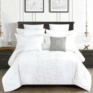 طقم لحاف ساندرا صيفي مزدوج - 200x200 سم - 10 قطع - ابيض وفضي