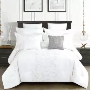 طقم لحاف ساندرا صيفي مزدوج - 200x200 سم - 10 قطع - ابيض وفضي