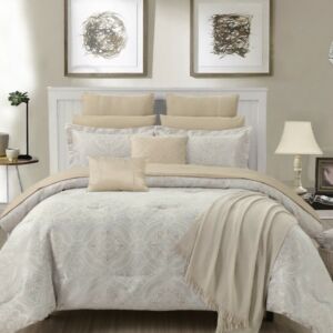 طقم لحاف جوسي صيفي مزدوج - 200x200 سم - 12 قطع - فضي وبرونزي