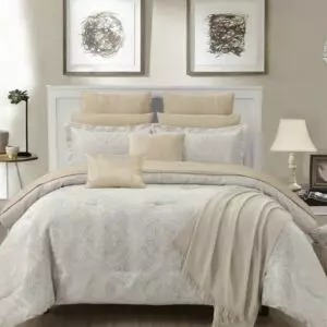 طقم لحاف جوسي صيفي مزدوج - 200x200 سم - 12 قطع - فضي وبرونزي