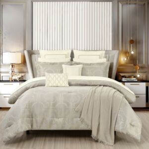 طقم لحاف جوان صيفي مزدوج - 200x200 سم - 12 قطع - كريمي وبيج