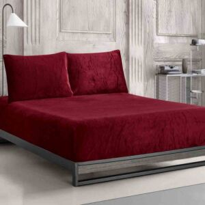 طقم شرشف شتوي مخمل كوين دفى - 3 قطع - احمر