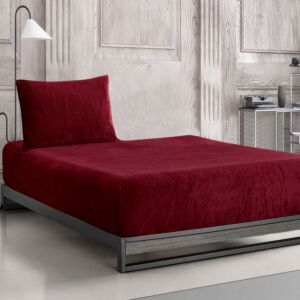 طقم شرشف شتوي مخمل مفرد و نص دفى - قطعتين - احمر