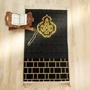 سجادة صلاة بتصميم الكعبة المشرفة 70x120 سم - أسود و ذهبي