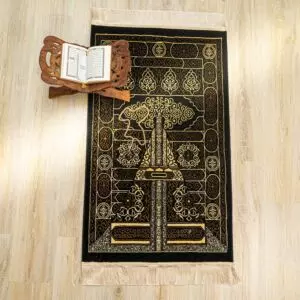سجادة صلاة تصميم الكعبة المشرفة مقاس 70x120 سم - اسود وذهبي