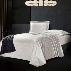 طقم شرشف كاتلينا مطاط صيفي مزدوج جاكارد قطن 4 قطع - بيج