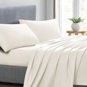 طقم شرشف ألينا مطاط صيفي مزدوج جاكارد قطن 4 قطع - أبيض