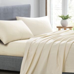 طقم شرشف ألينا مطاط صيفي مزدوج جاكارد قطن 4 قطع - كريمي