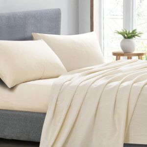 طقم شرشف ألينا مطاط صيفي مزدوج جاكارد قطن 4 قطع - بيج