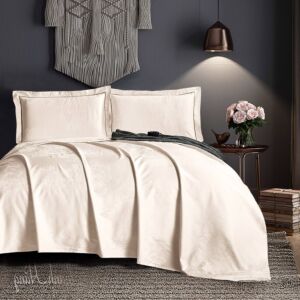 طقم شرشف لوسيا مطاط صيفي مزدوج جاكارد قطن 4 قطع - كريمي