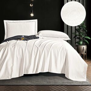 طقم شرشف جورجيا مطاط صيفي مزدوج جاكارد قطن 4 قطع - أبيض