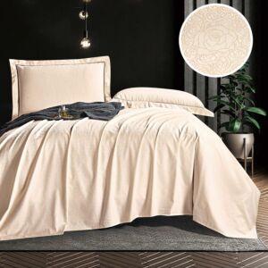 طقم شرشف جورجيا مطاط صيفي مزدوج جاكارد قطن 4 قطع - كريمي