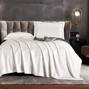 طقم شرشف تيلور مطاط صيفي مزدوج جاكارد قطن 4 قطع - أبيض