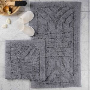 طقم دعاسة أرضية هيرينج بون تركي فرو - قطعتين - رمادي فاتح