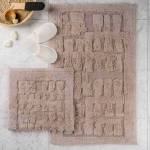 طقم دعاسة أرضية بابيون تركي فرو - قطعتين - بيج