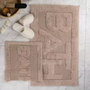 طقم دعاسة أرضية باث تركي فرو - قطعتين - بيج