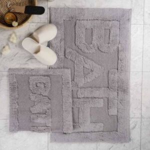 طقم دعاسة أرضية باث تركي فرو - قطعتين - رمادي فاتح