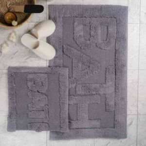 طقم دعاسة أرضية باث تركي فرو - قطعتين - رمادي