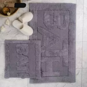 طقم دعاسة أرضية باث تركي فرو - قطعتين - رمادي