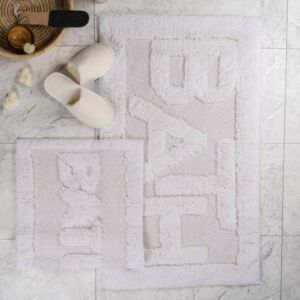 طقم دعاسة أرضية باث تركي فرو - قطعتين - كريمي