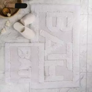 طقم دعاسة أرضية باث تركي فرو - قطعتين - كريمي