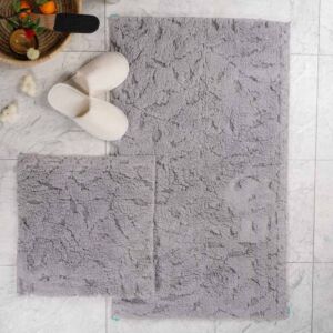 طقم دعاسة أرضية لوتس تركي فرو - قطعتين - رمادي فاتح