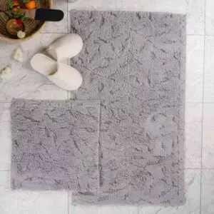 طقم دعاسة أرضية لوتس تركي فرو - قطعتين - رمادي فاتح