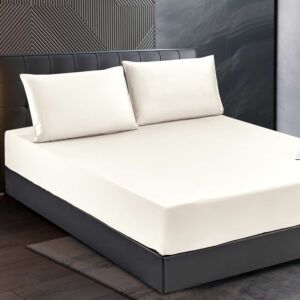 شرشف كانيز صيفي مطاط قطن كوين 200x160 سم قطعتين - كريمي