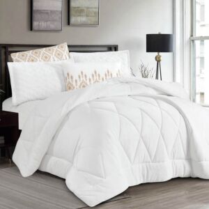 طقم لحاف فيينا شتوي مزدوج مخمل وفرو 6 قطع - ابيض