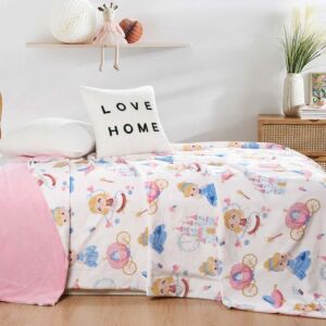 بطانية مخمل وفرو مفرد ونص هوبي 155x220 سم - ابيض ووردي