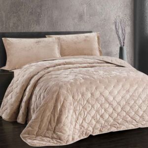 طقم لحاف دايموند شتوي مزدوج فاخر مخمل 3 قطع - بيج فاتح