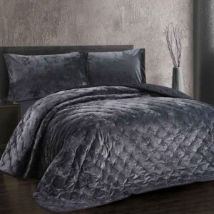 طقم لحاف دايموند شتوي مزدوج فاخر مخمل 3 قطع - رمادي غامق