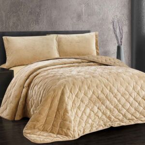 طقم لحاف دايموند شتوي مزدوج فاخر مخمل 3 قطع - بيج
