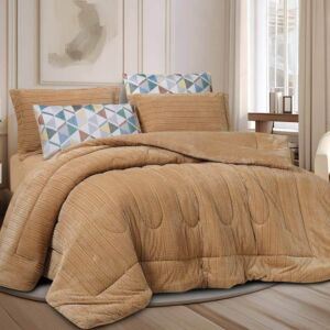 طقم لحاف مانشستر شتوي مزدوج فاخر فرو 6 قطع - بيج