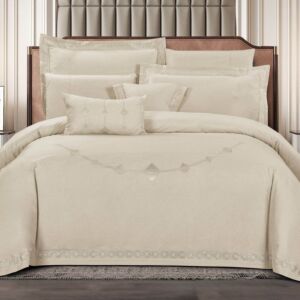 طقم لحاف مزدوج قطن صيفي نيويورك - 10 قطع - كريمي