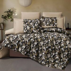 طقم لحاف مزدوج قطن صيفي زيبرا - 6 قطع - بيج وأسود