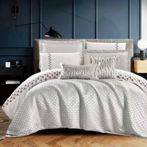 طقم لحاف مزدوج قطن صيفي كارلا - 9 قطع - بيج و فضي