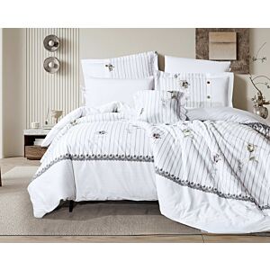 طقم لحاف بالاس جاردن صيفي مزدوج قطن فاخر برسومات الزهور 7 قطع - ابيض