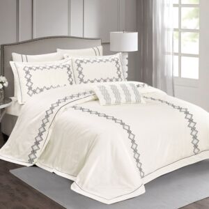 طقم لحاف ليلي صيفي مزدوج قطن فاخر مطرز 7قطع - كريمي