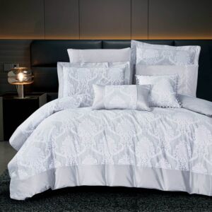 طقم لحاف أوليفر صيفي مزدوج قطن جاكارد فاخر 8 قطع - رمادي فاتح