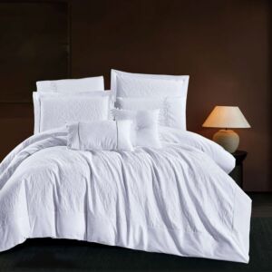 طقم لحاف لوكاس صيفي مزدوج قطن جاكارد 8 قطع - ابيض