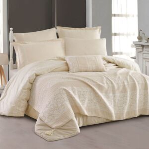 طقم لحاف جينو صيفي مزدوج قطن 8 قطع - بيج