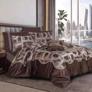 طقم لحاف أوليفر صيفي مزدوج قطن جاكارد 7 قطع - بني