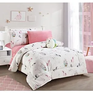 طقم لحاف أطفال شتوي هوب - 5 قطع - ابيض ووردي