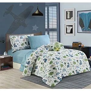 طقم لحاف أطفال شتوي هوب - 5 قطع - ابيض وتركواز