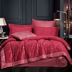 طقم لحاف مفرد ونص شتوي مخمل وفرو بولا - 4 قطع - عنابي