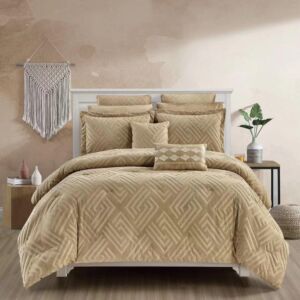 طقم لحاف شتوي مخمل كوين ميسون - 4 قطع - بيج