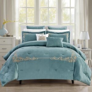 طقم لحاف شتوي مخمل كوين شهد - 4 قطع - تركواز