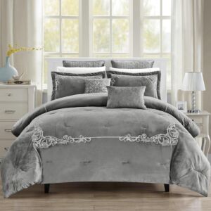 طقم لحاف شتوي مخمل كوين شهد - 4 قطع - رمادي